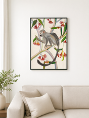 Monkey in Eucalyptus Tree Wall Art Print - black framed