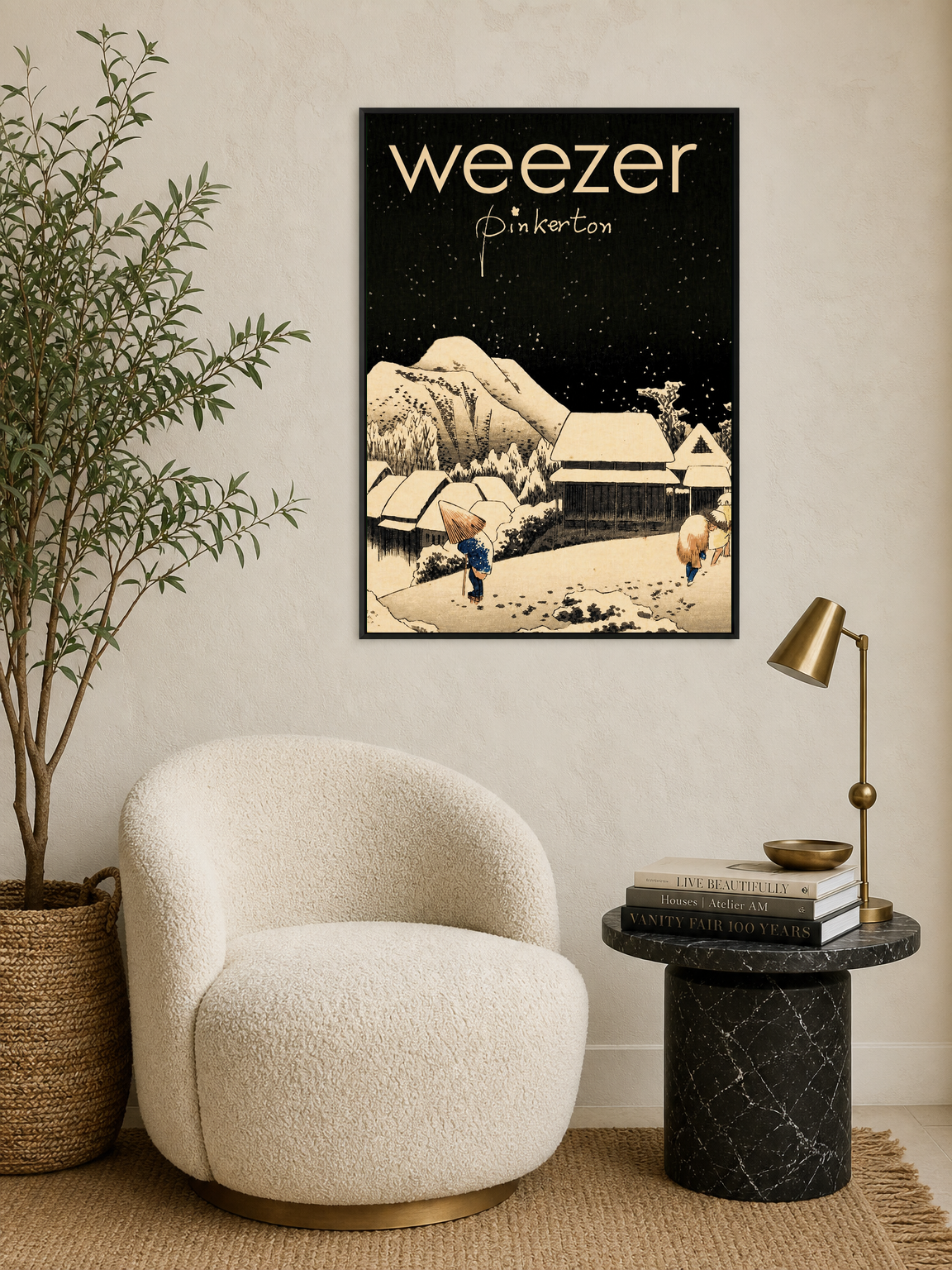 Weezer Pinkerton Snowy Village Wall Art Print - black framed