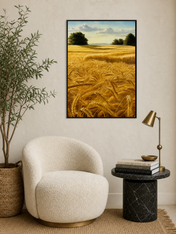 Golden Wheat Field Landscape Wall Art Print - black framed