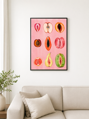 Feminine Fruit Forms Wall Art Print - black framed