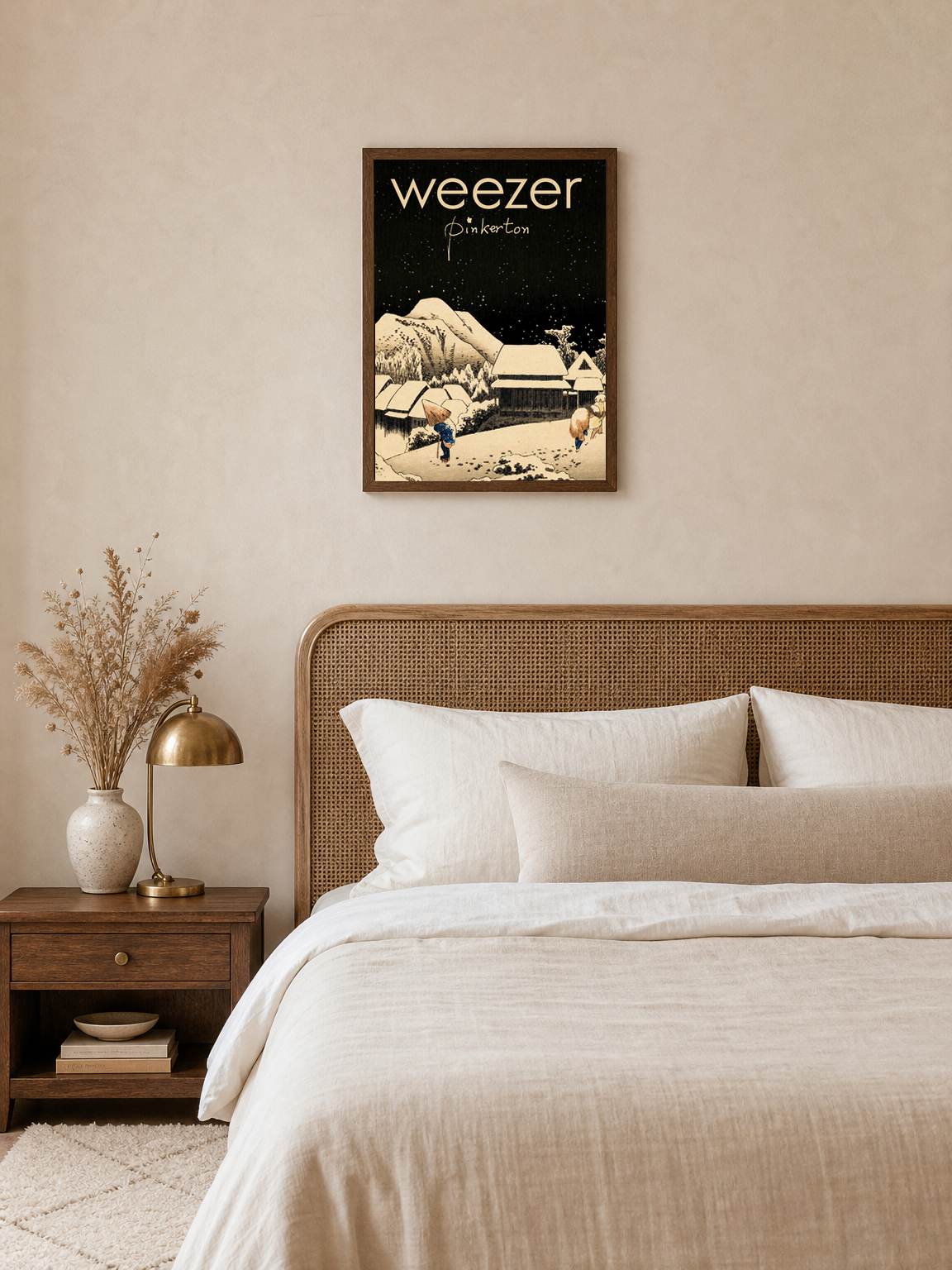Weezer Pinkerton Snowy Village Wall Art Print - dark wood framed