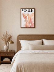 Elegant Vogue Champagne Wall Art Print - dark wood framed
