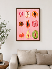 Feminine Fruit Forms Wall Art Print - dark wood framed