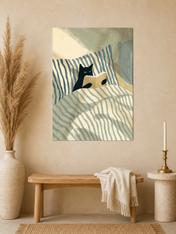 Cozy Cat Reading in Bed Wall Art Print - unframed mockup