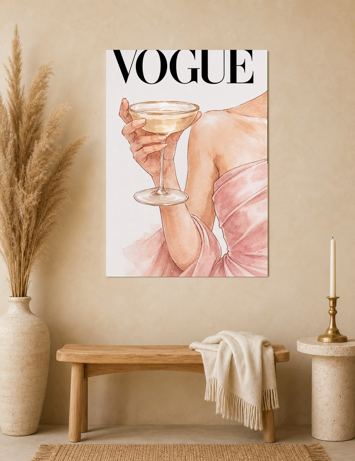 Elegant Vogue Champagne Wall Art Print - unframed mockup