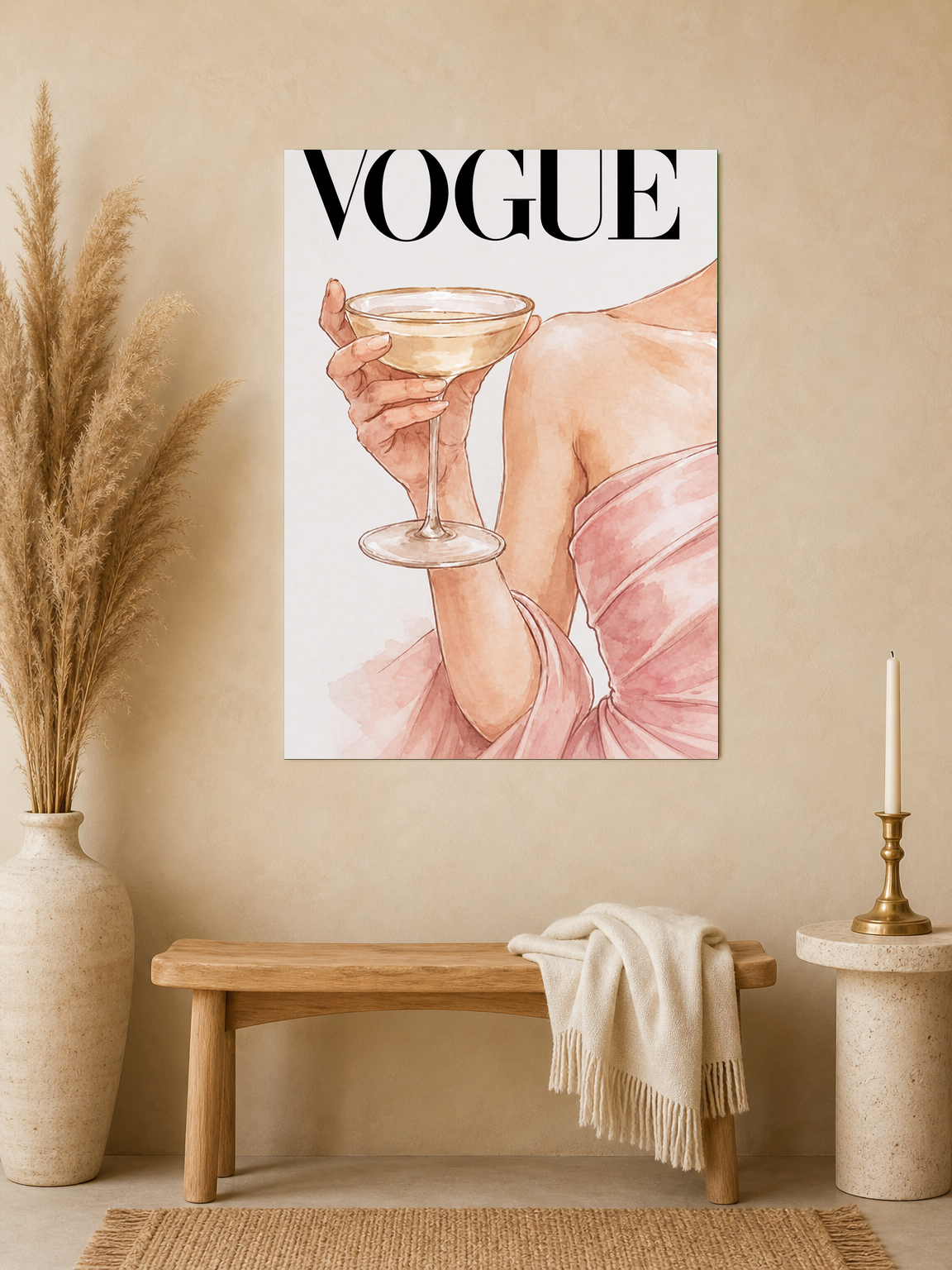 Elegant Vogue Champagne Wall Art Print - unframed mockup