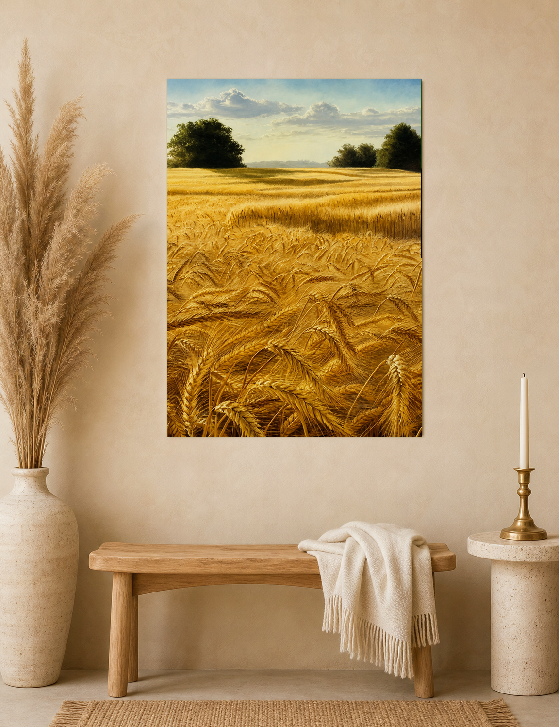 Golden Wheat Field Landscape Wall Art Print - unframed mockup