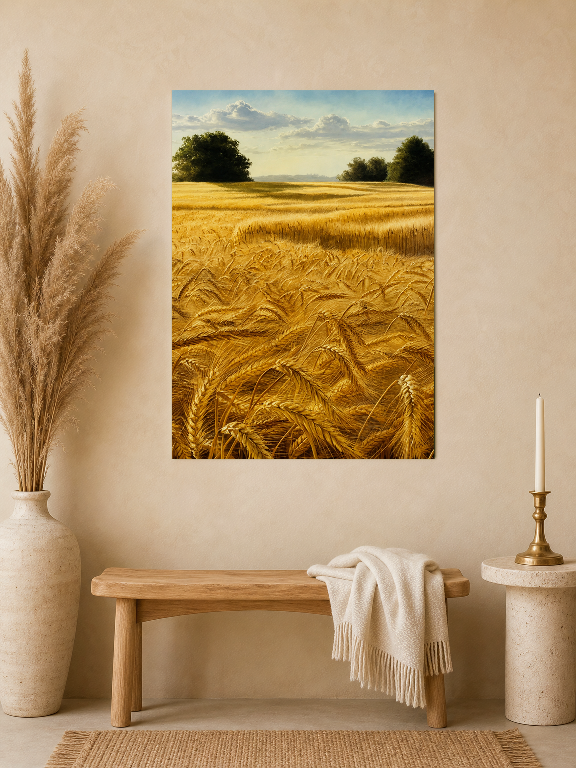 Golden Wheat Field Landscape Wall Art Print - unframed mockup