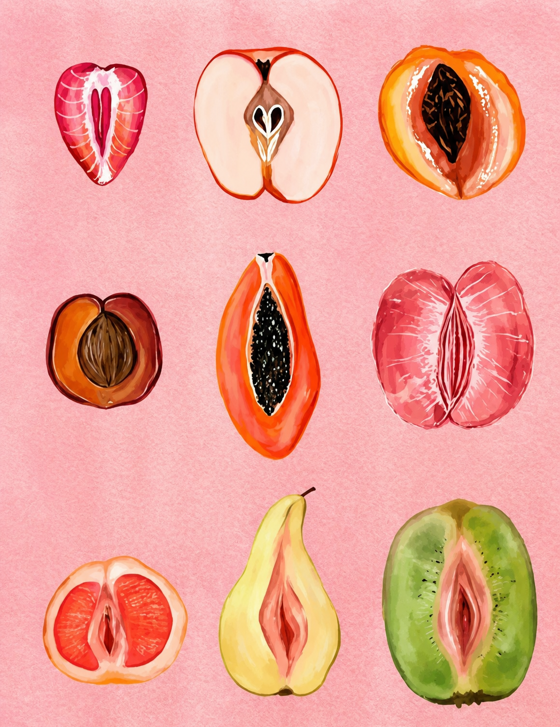 Feminine Fruit Forms Wall Art Print - unframed