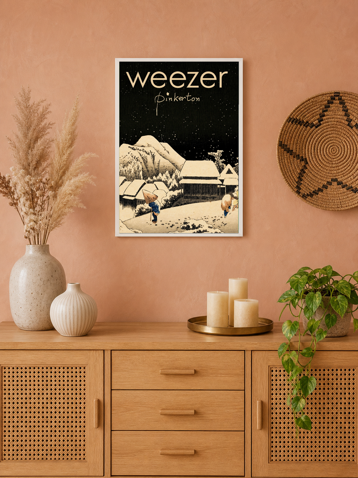 Weezer Pinkerton Snowy Village Wall Art Print - white framed