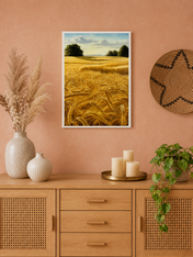 Golden Wheat Field Landscape Wall Art Print - white framed