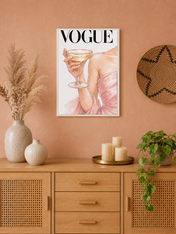 Elegant Vogue Champagne Wall Art Print - white framed