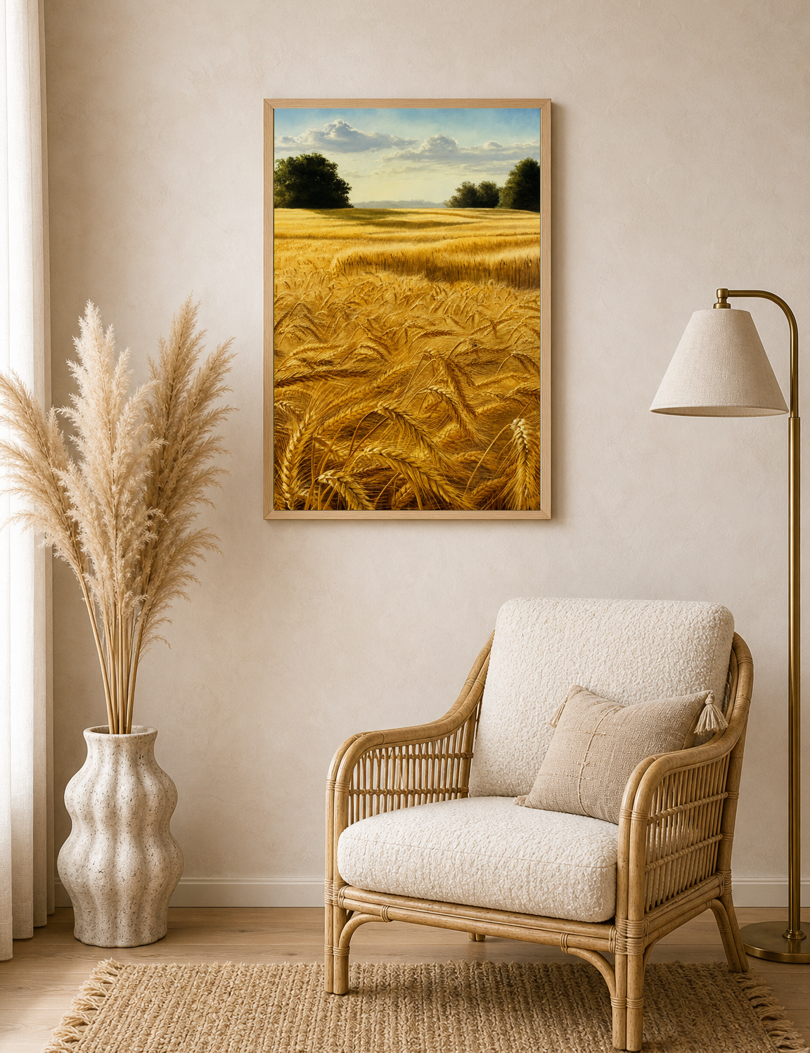 Golden Wheat Field Landscape Wall Art Print - wood framed poster