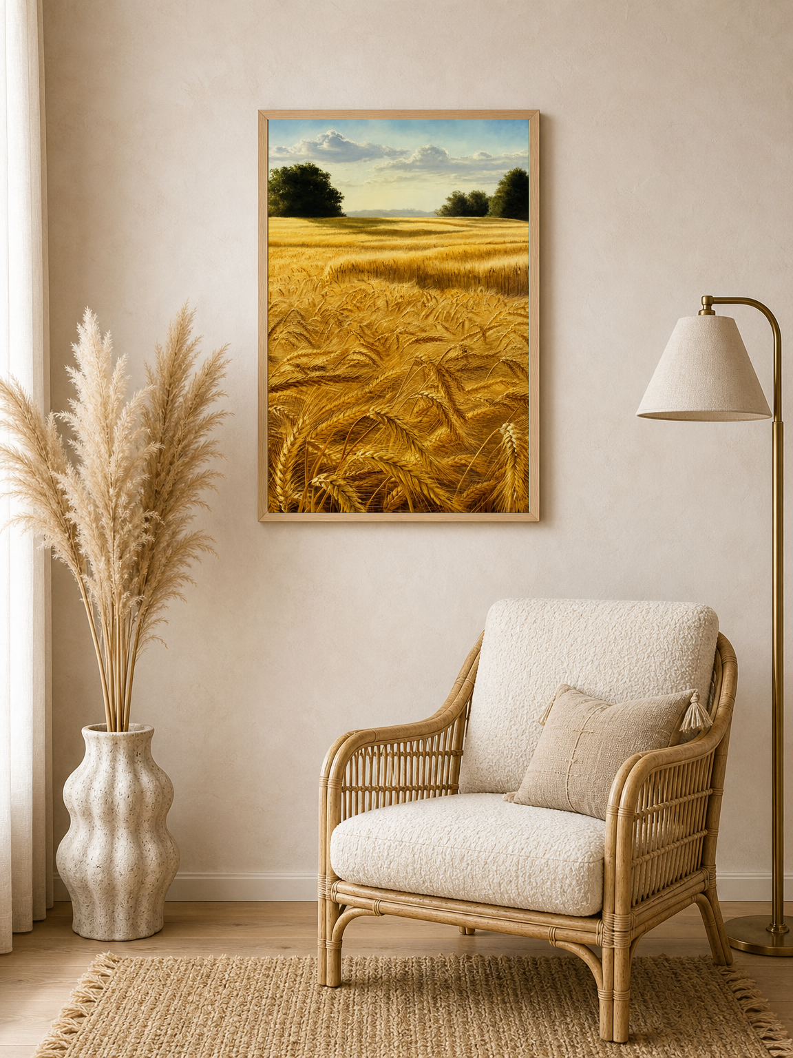 Golden Wheat Field Landscape Wall Art Print - wood framed poster