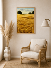 Golden Wheat Field Landscape Wall Art Print - wood framed poster