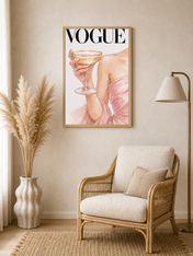 Elegant Vogue Champagne Wall Art Print - wood framed poster