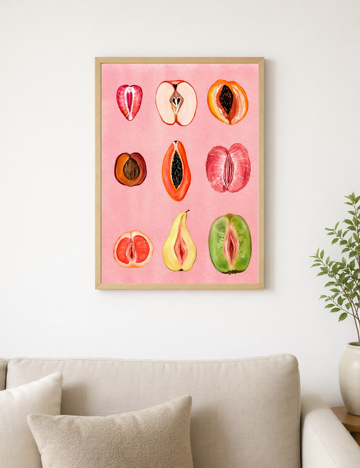 Feminine Fruit Forms Wall Art Print - wood framed poster