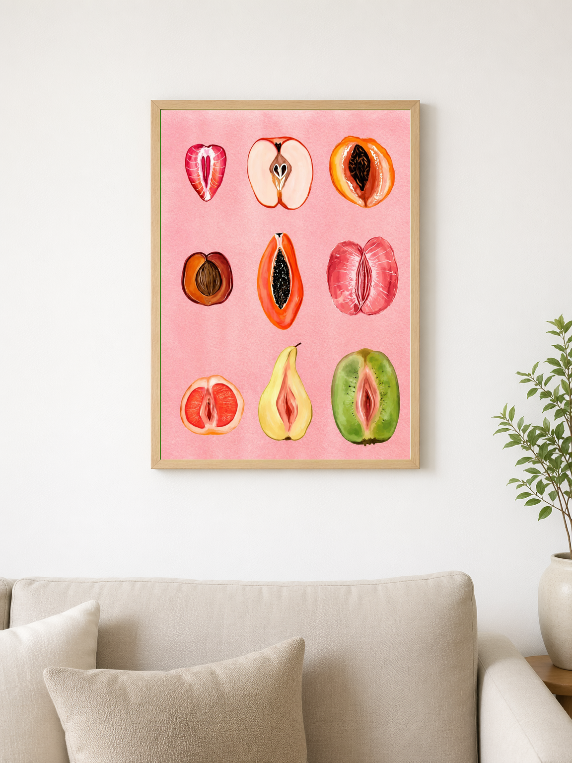 Feminine Fruit Forms Wall Art Print - wood framed poster