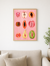 Feminine Fruit Forms Wall Art Print - wood framed poster