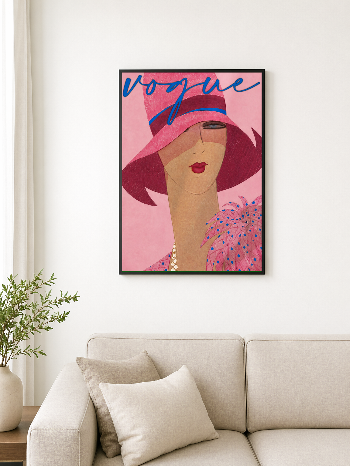 Vogue Pink Fashion Illustration Wall Art Print - black framed