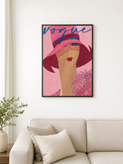 Vogue Pink Fashion Illustration Wall Art Print - black framed