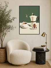 Surreal Coffee Swimmers Wall Art Print - black framed