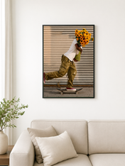 Skateboard Sunflower Delivery Wall Art Print - black framed