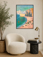 Coastal Cliffs Impressionist Wall Art Print - black framed