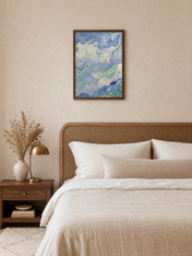 Swirling Blue Sky Wall Art Print - dark wood framed