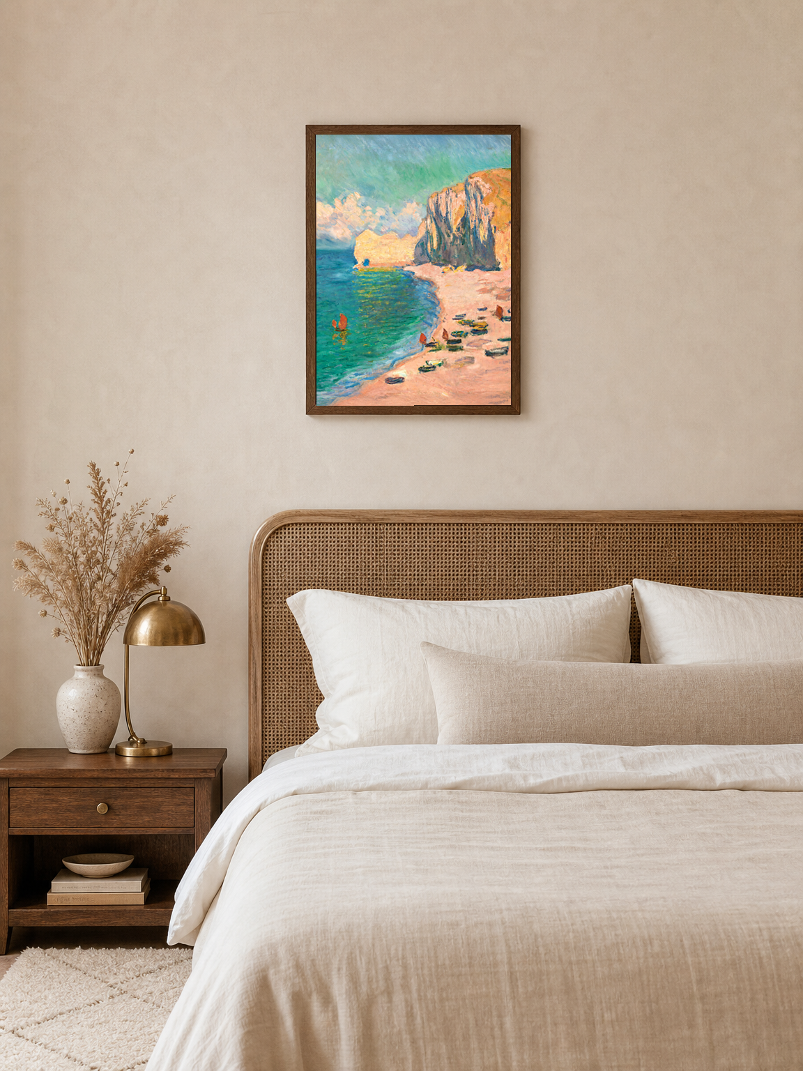 Coastal Cliffs Impressionist Wall Art Print - dark wood framed