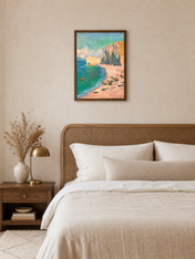 Coastal Cliffs Impressionist Wall Art Print - dark wood framed