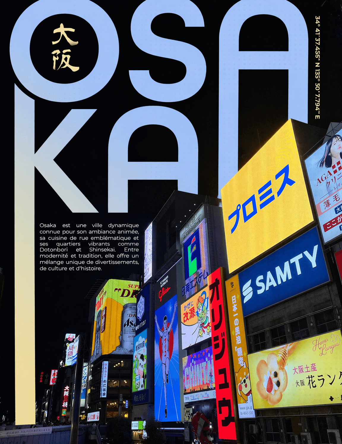 Osaka Neon Cityscape Wall Art Print - unframed