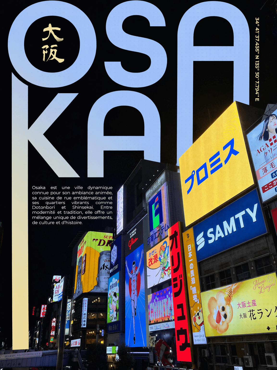 Osaka Neon Cityscape Wall Art Print - unframed