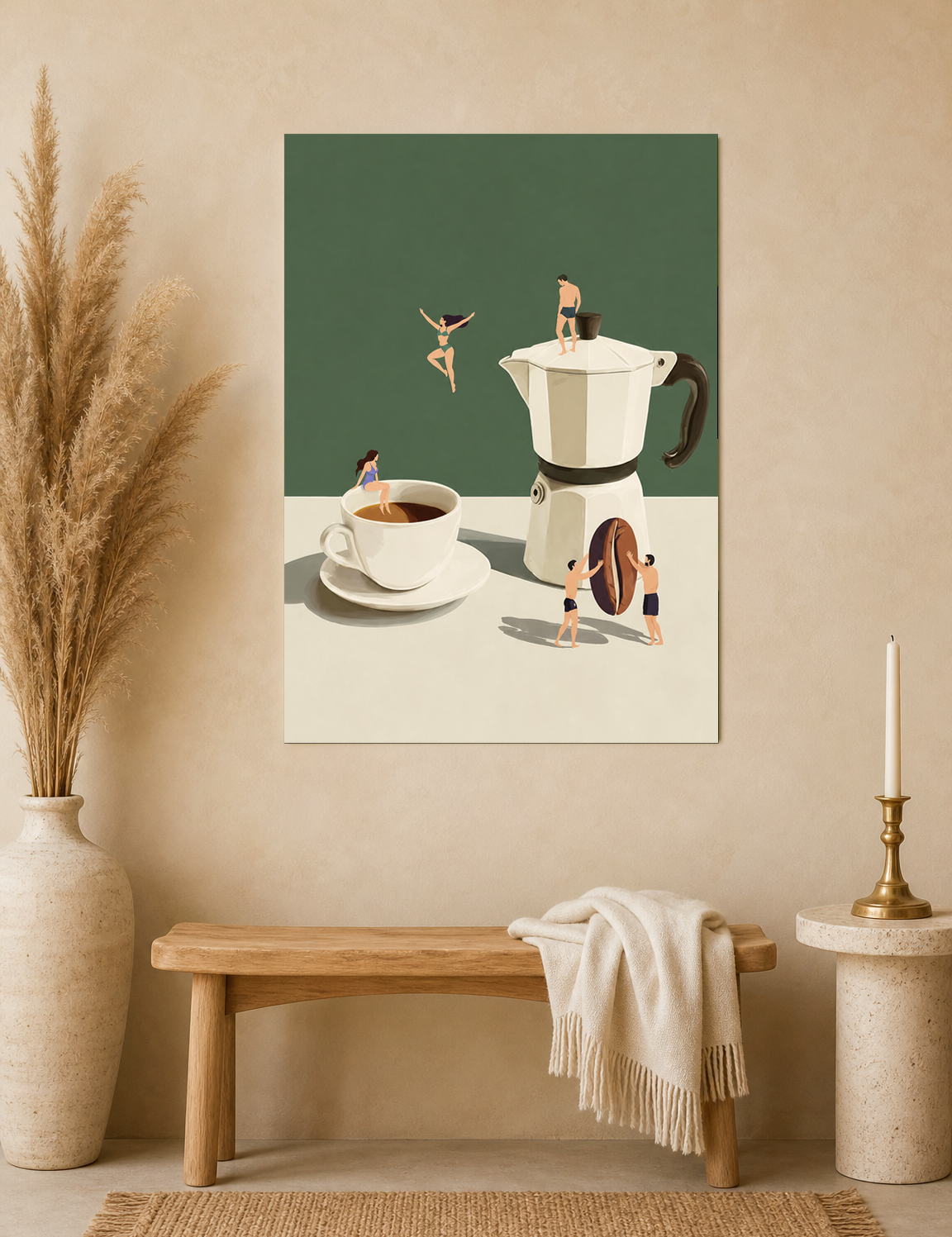 Surreal Coffee Swimmers Wall Art Print - unframed mockup