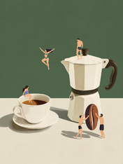 Surreal Coffee Swimmers Wall Art Print - unframed