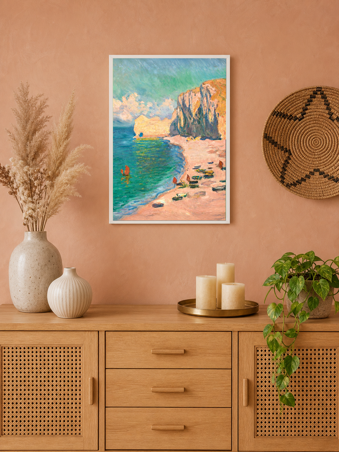 Coastal Cliffs Impressionist Wall Art Print - white framed