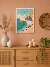 Coastal Cliffs Impressionist Wall Art Print - white framed