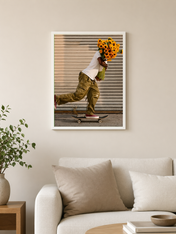 Skateboard Sunflower Delivery Wall Art Print - white framed