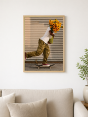 Skateboard Sunflower Delivery Wall Art Print - wood framed poster