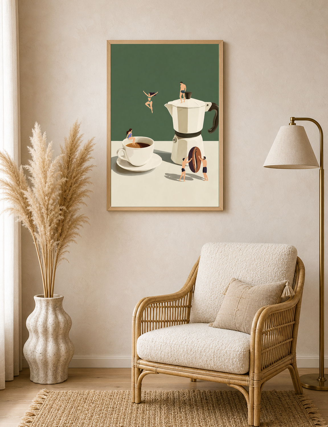 Surreal Coffee Swimmers Wall Art Print - wood framed poster