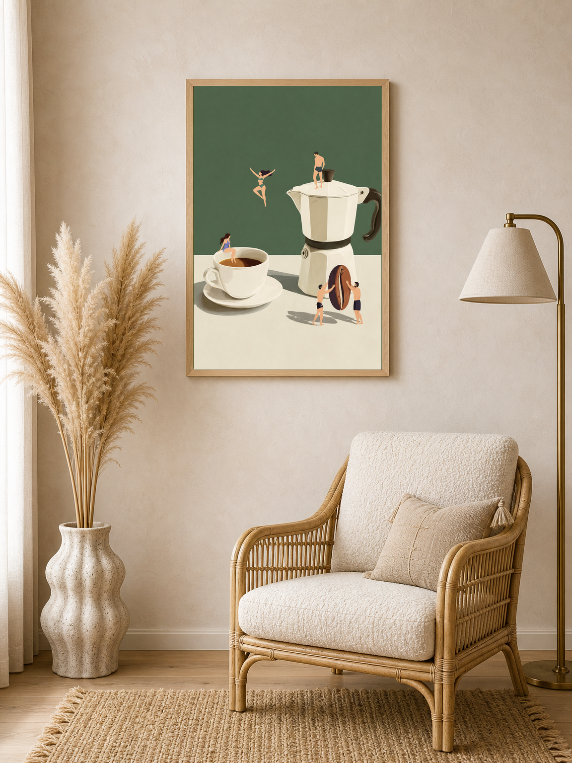 Surreal Coffee Swimmers Wall Art Print - wood framed poster