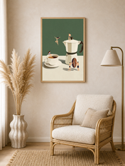 Surreal Coffee Swimmers Wall Art Print - wood framed poster