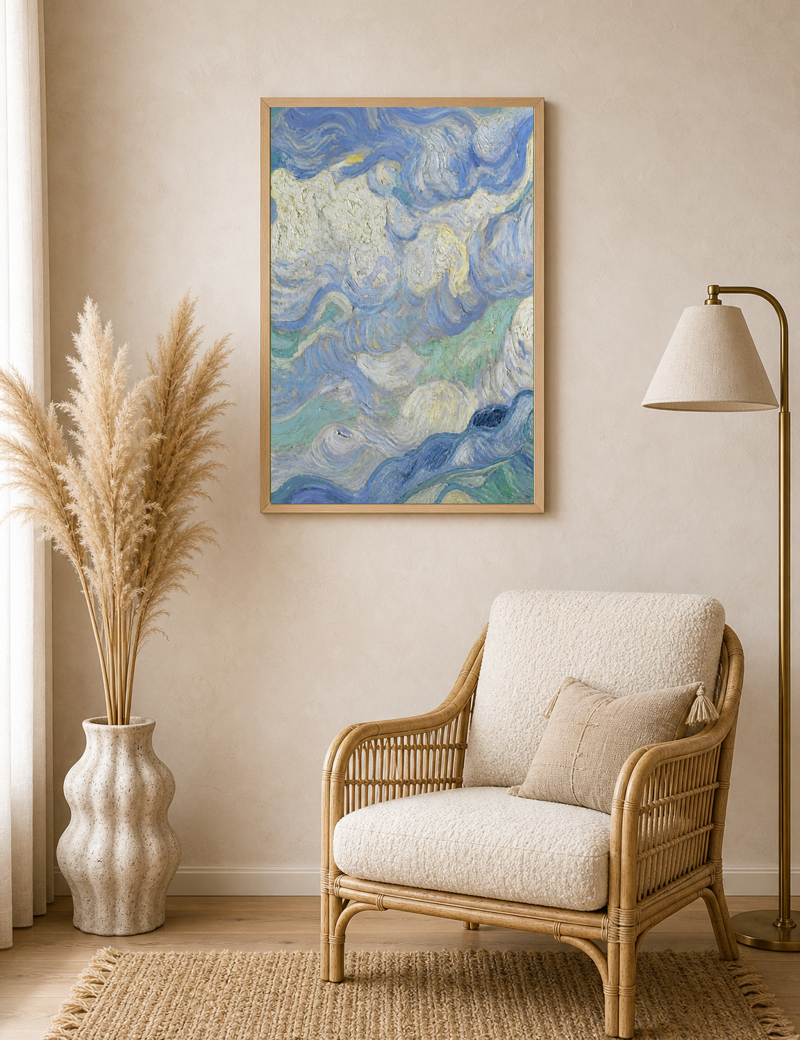 Swirling Blue Sky Wall Art Print - wood framed poster