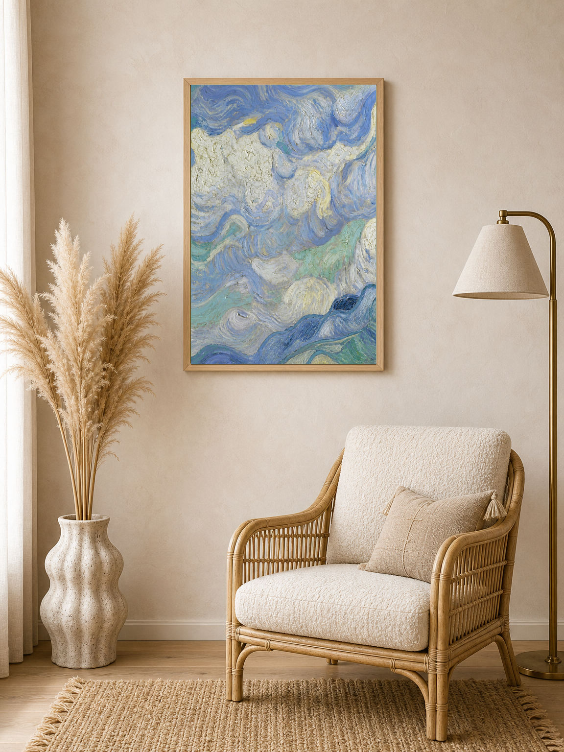 Swirling Blue Sky Wall Art Print - wood framed poster