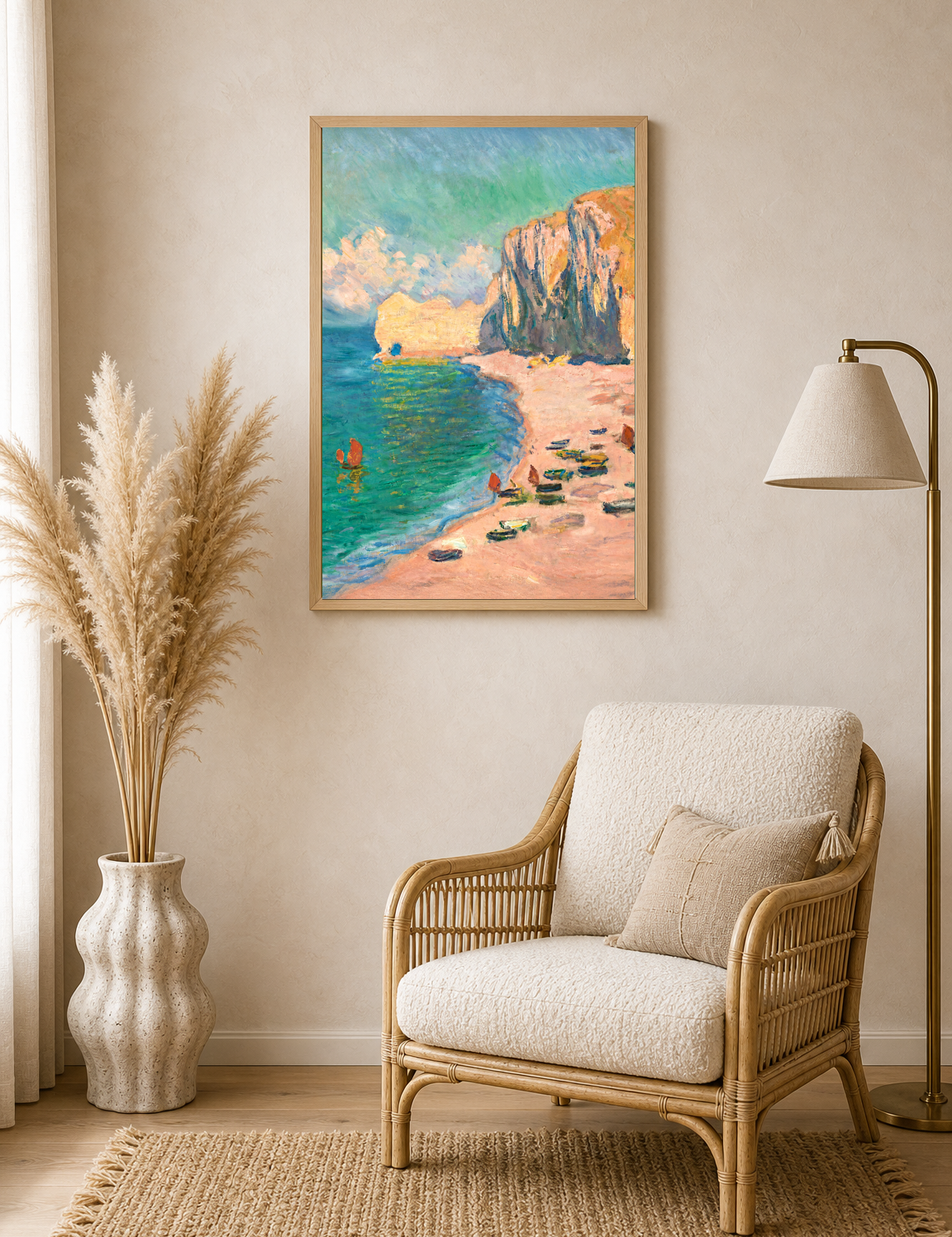 Coastal Cliffs Impressionist Wall Art Print - wood framed poster