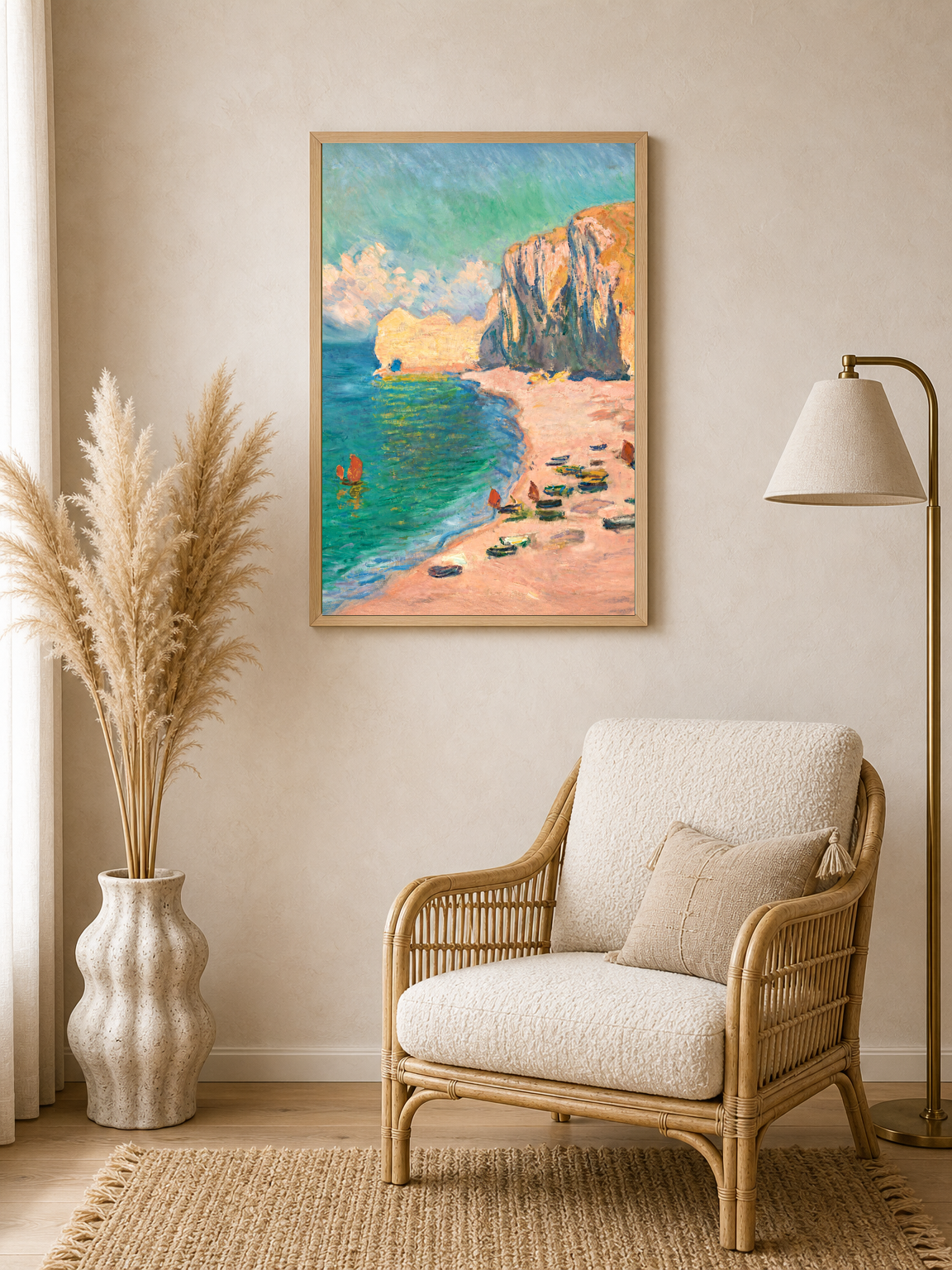 Coastal Cliffs Impressionist Wall Art Print - wood framed poster