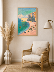 Coastal Cliffs Impressionist Wall Art Print - wood framed poster