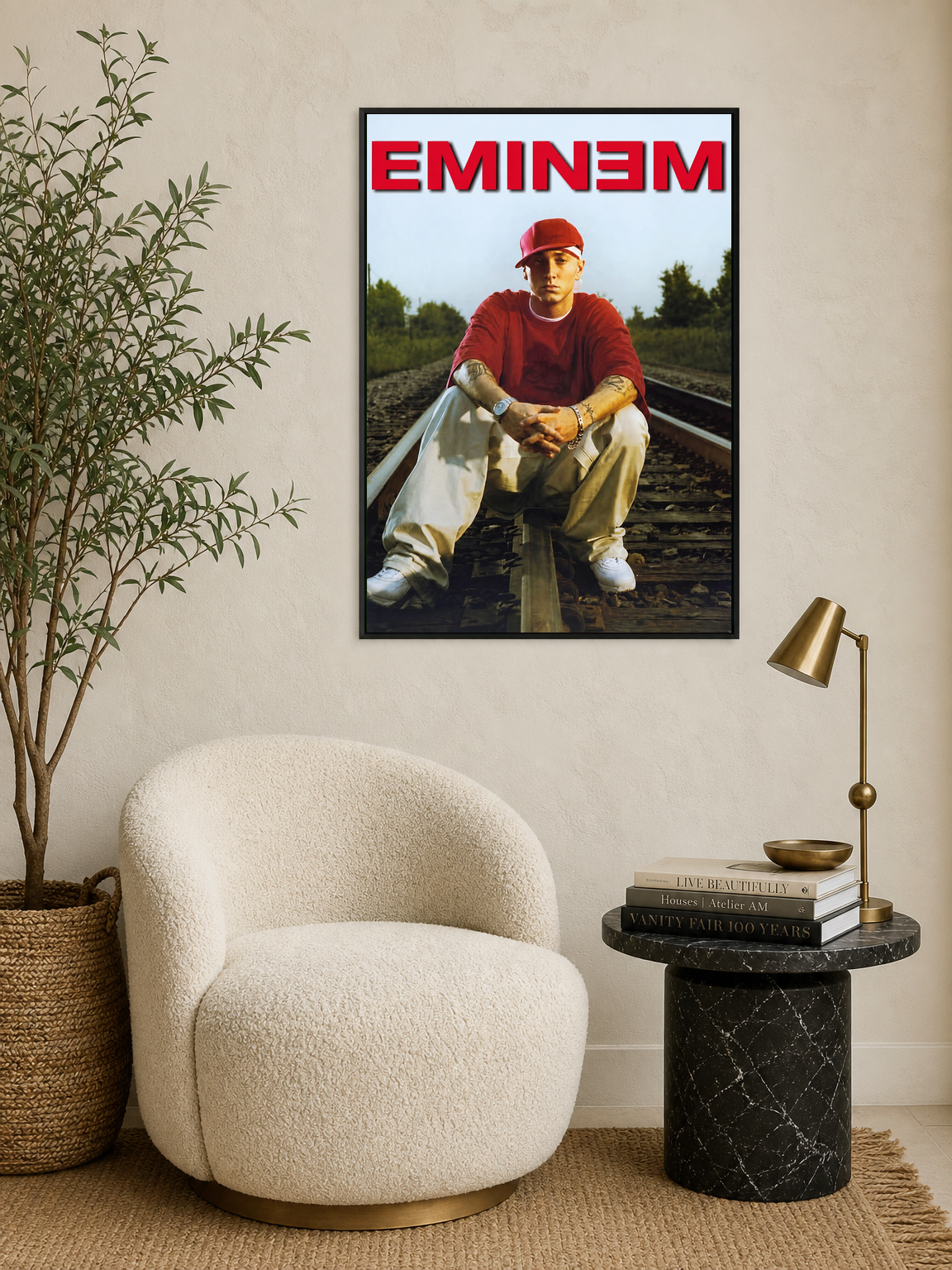 Eminem Railroad Portrait Wall Art Print - black framed
