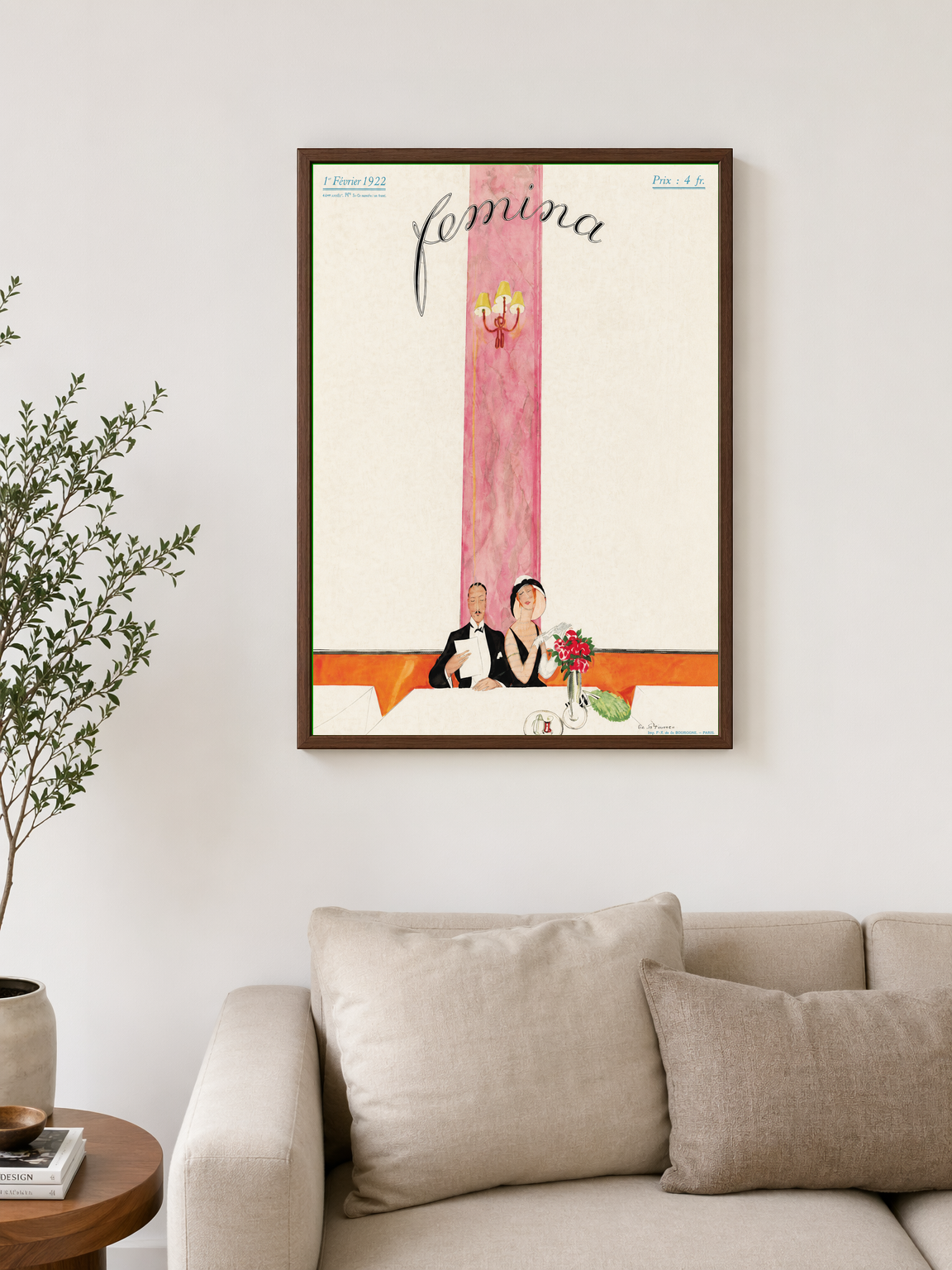 Femina 1922 Vintage Wall Art Print - dark wood framed
