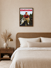 Eminem Railroad Portrait Wall Art Print - dark wood framed